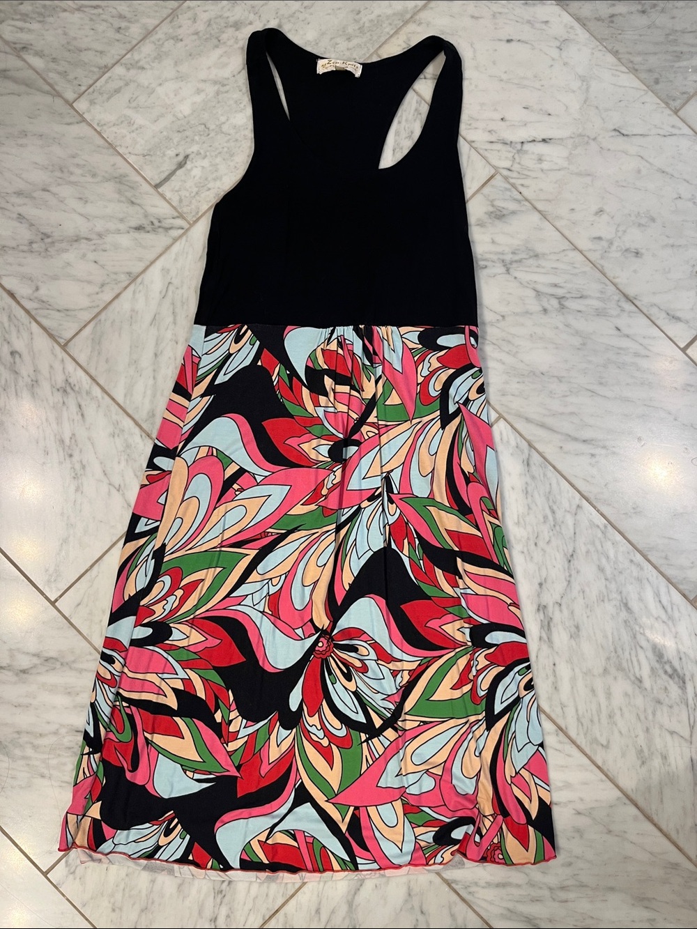 Black Tank Dress with Vibrant Multicolor Swirl Skirt